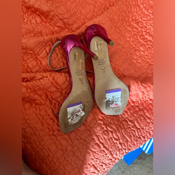 Stuart Weitzman Nudistcurve Metallic Ankle Sandals in Orchard Fuschia size 8 - Picture 2 of 5